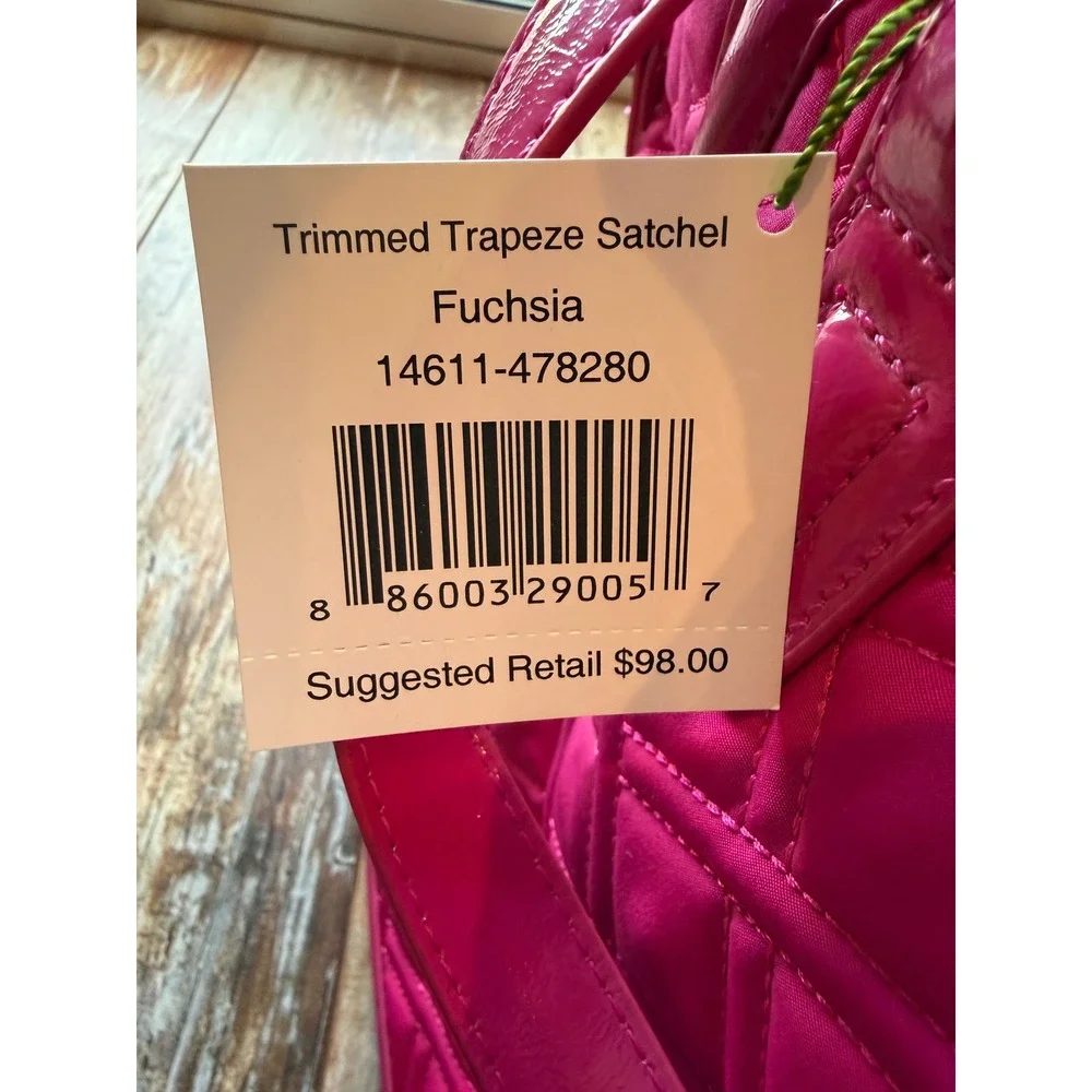 Vera Bradley Trimmed Trapeze Satchel Fuchsia Pink Quilted Nylon Bag